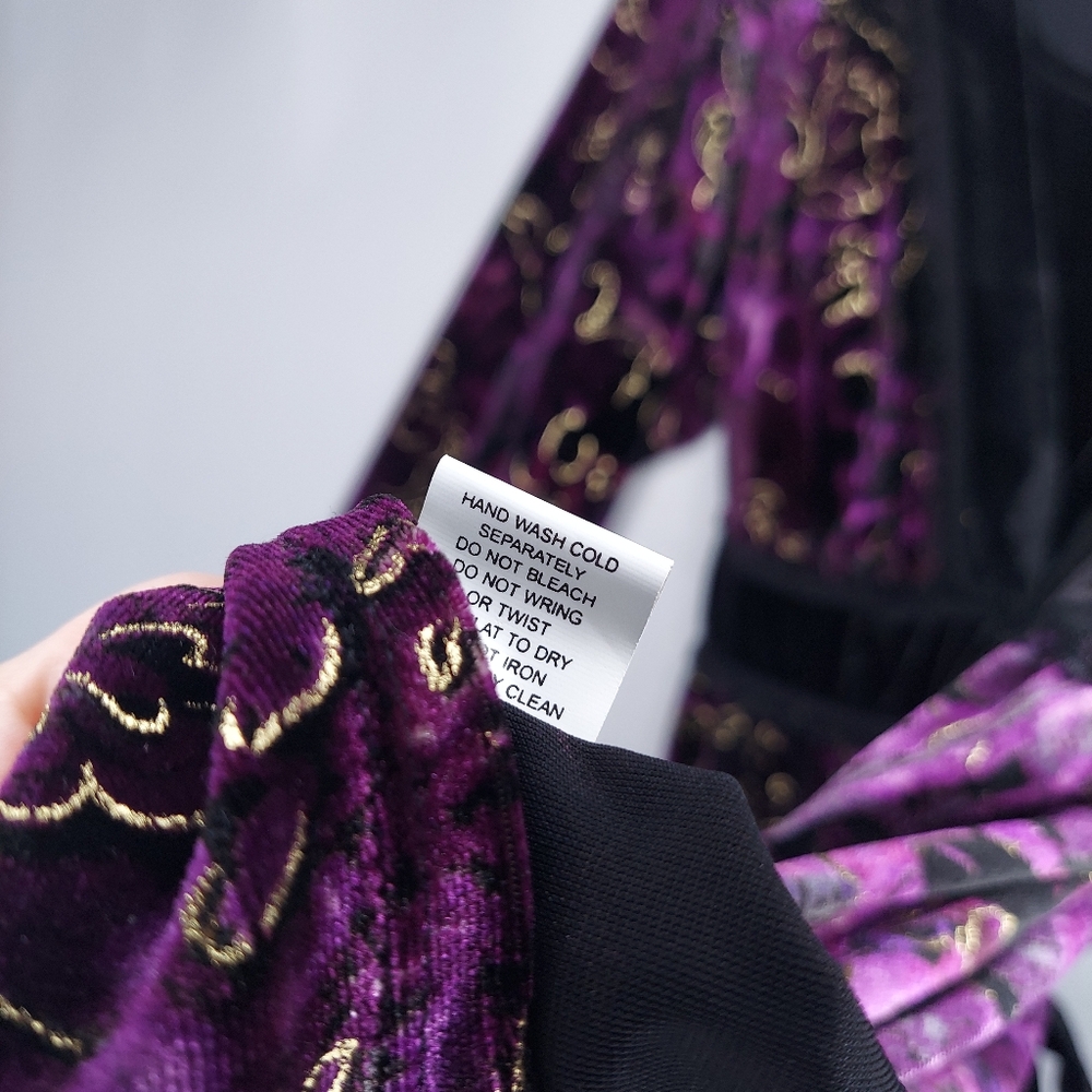 Y2K Velvet Empire Tie Waist Flare Sleeve Top Womens 2X Purple Witchy Whimsigoth - Picture 10 of 13